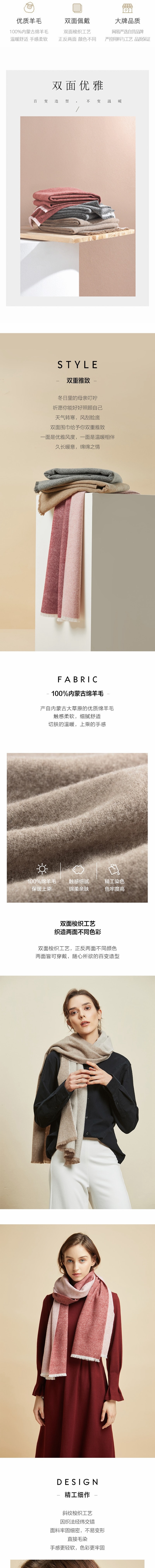 Lifease 100% Inner Mongolia Sheep Wool Scarf Grey