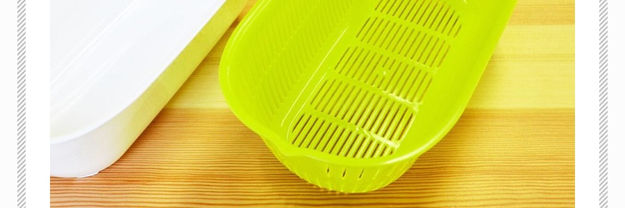 日本KOKUBO小久保 长形塑料可滤水双层洗菜盆脱水器 #苹果绿 一套入