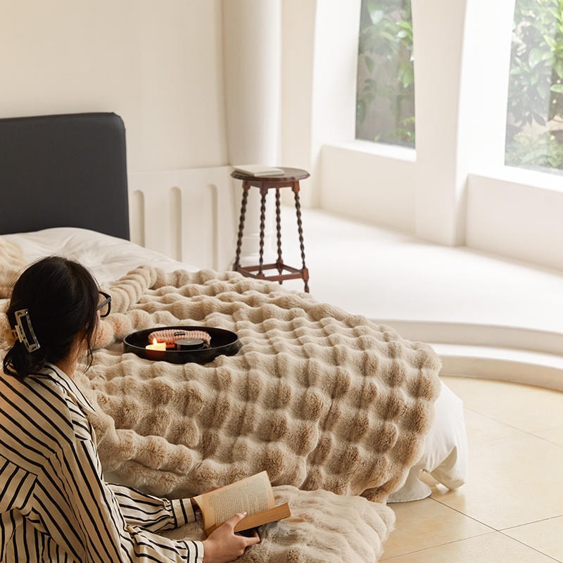 【中國直郵】Lullabuy毯子 托斯卡納仿皮草毛毯 棕色100x160cm