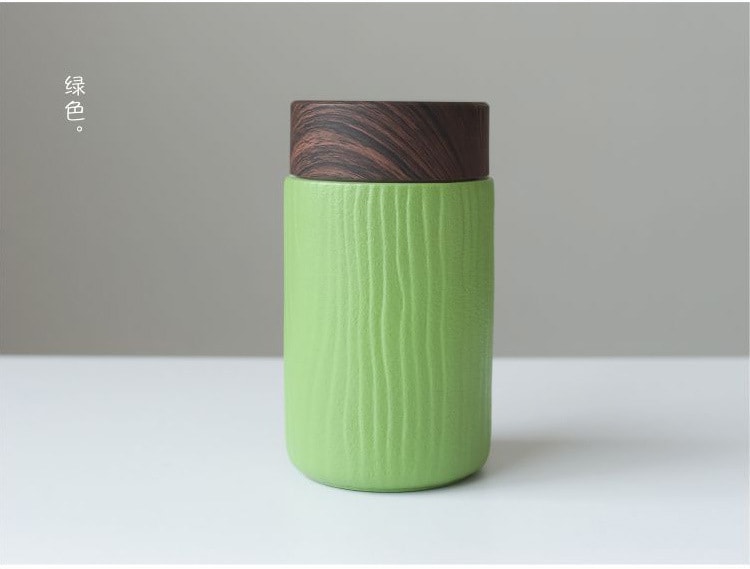 Creative ceramic insulation hand cups Convenient travel wood grain anti-hot cover office tea cup Black