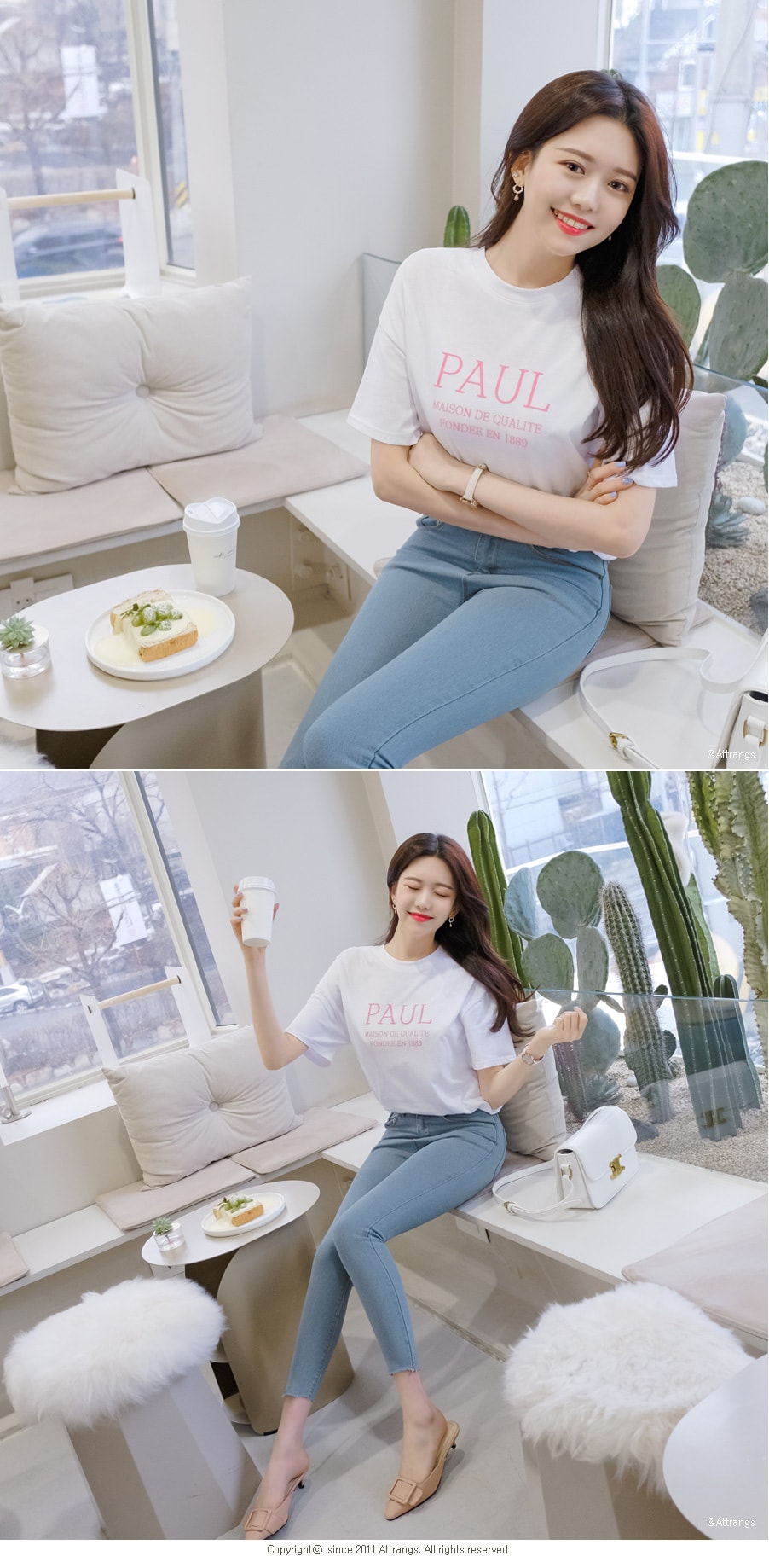 【韩国直邮】ATTRANGS 可爱风格短袖T恤 乳白色 均码