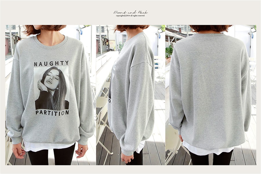 WINGS Graphic Print Sweatshirt #Grey One Size(S-M)