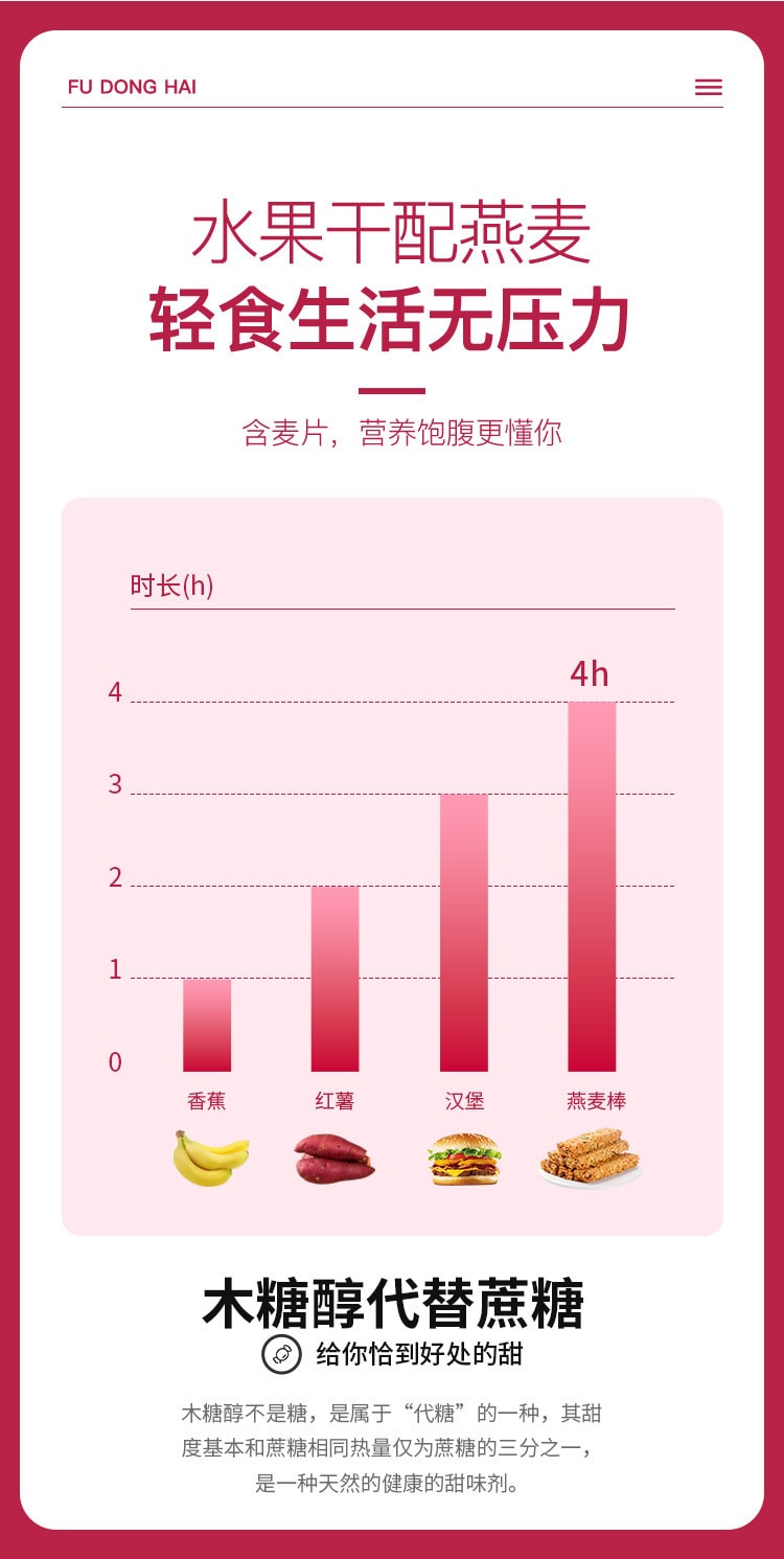 【中国直邮】福东海 水果燕麦棒 代餐即食 水果干燕麦蔓越莓 能量棒 250g/盒