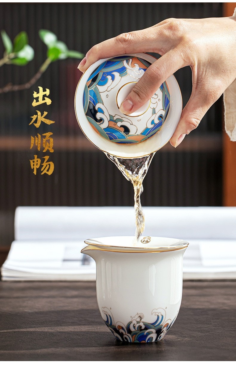 BECWARE中国德化产羊脂玉茶具 高端功夫茶具15头套装 潮起福生 1件入