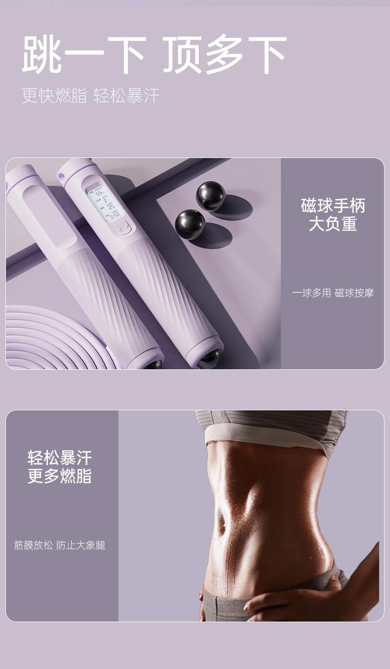 十二月精選 無線跳繩 智慧計數升級負重大球 更快燃脂輕鬆暴汗 LED夜視屏 #紫色