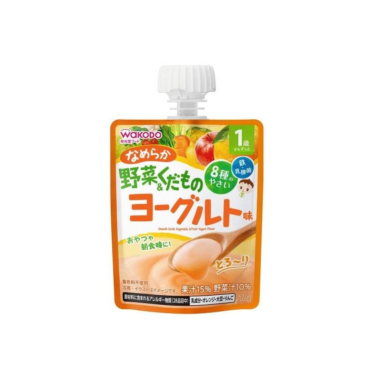 【日本直郵】WAKODO與光堂 果凍泥吸吸樂 乳酸菌飲料 蔬菜優格口味 70g 適合1歲+