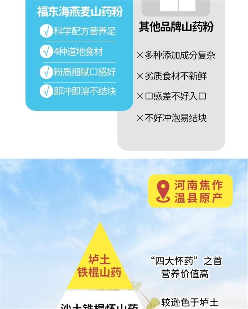 【中国直邮】 福东海 山药燕麦粉 铁棍山药燕麦粉早餐懒人速食儿童燕麦粥米糊 400g