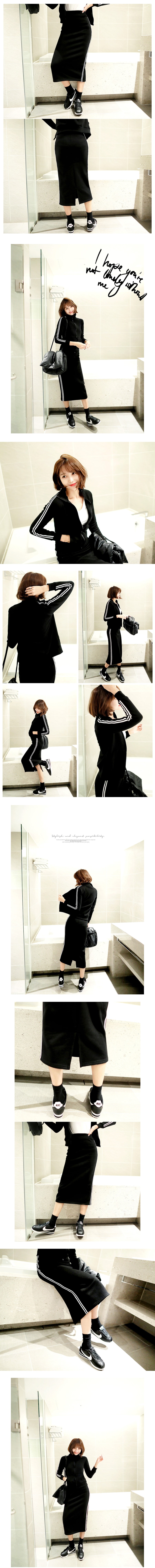 KOREA Side Stripes Track Jacket+Skirt 2 Pieces Set Black One Size(S-M) [Free Shipping]