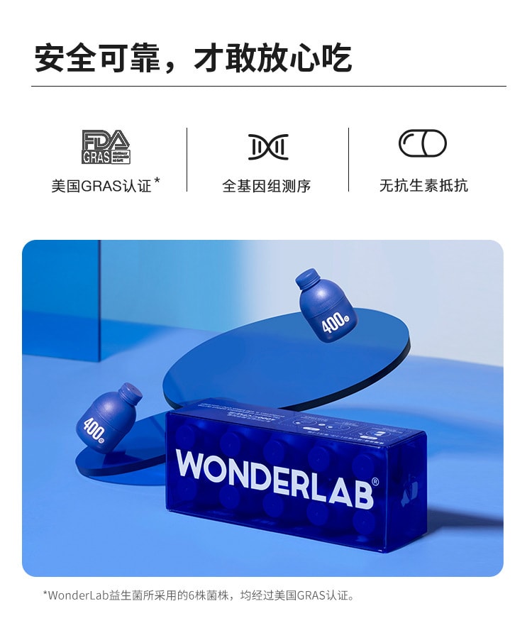 【中國直郵】萬益藍WonderLab 小藍瓶複合益生菌 大成人腸胃道便秘益生元凍乾粉 2g*10瓶/盒