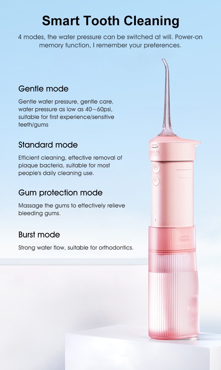 Water Flosser Teeth 4 Type Nozzle Cleaner Oral Irrigator Pink