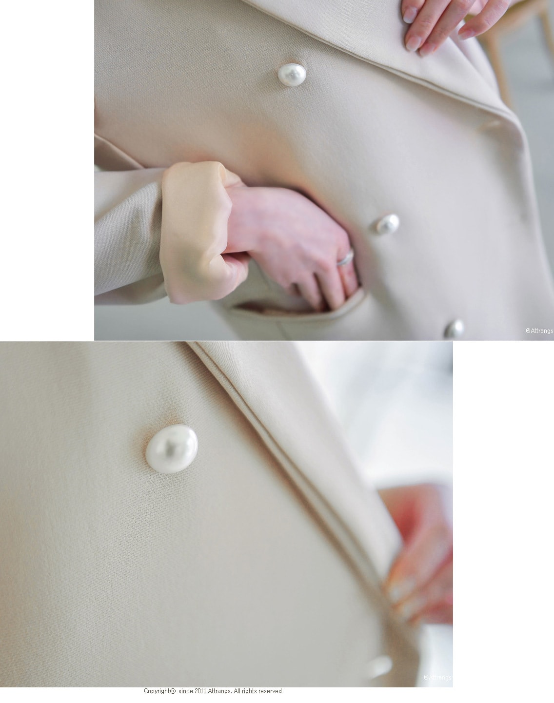 【韩国直邮】ATTRANGS 蕾丝内衬整体图案裹身设计V领长款连衣裙 奶油色 均码