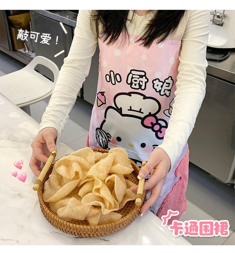 【中國直郵】 親太太 廚房圍裙綁帶式設計防水防油煮飯可擦手 藍狗1條