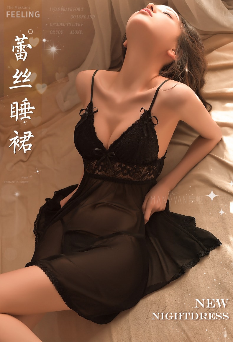 【中国直邮】曼烟 情趣内衣 性感时尚柔纱吊带睡裙 黑色均码