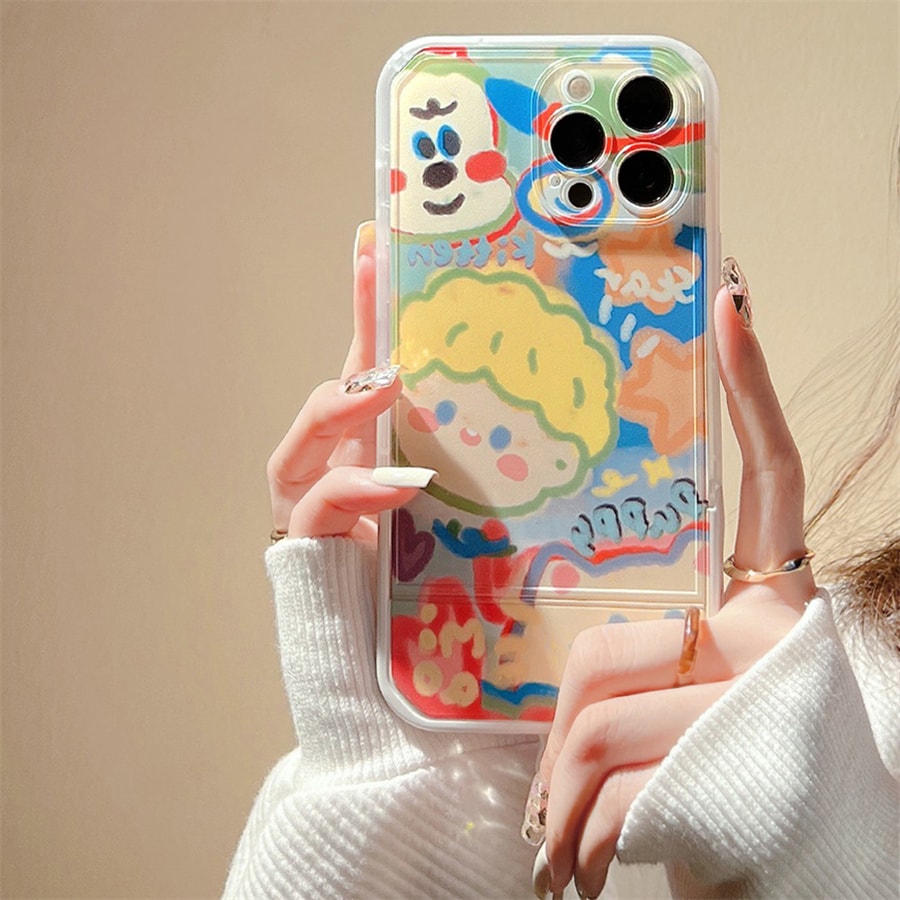 【中国直邮】塔下卡通情侣涂鸦手机壳隐形支架  适用iPhone13 宠物女孩
