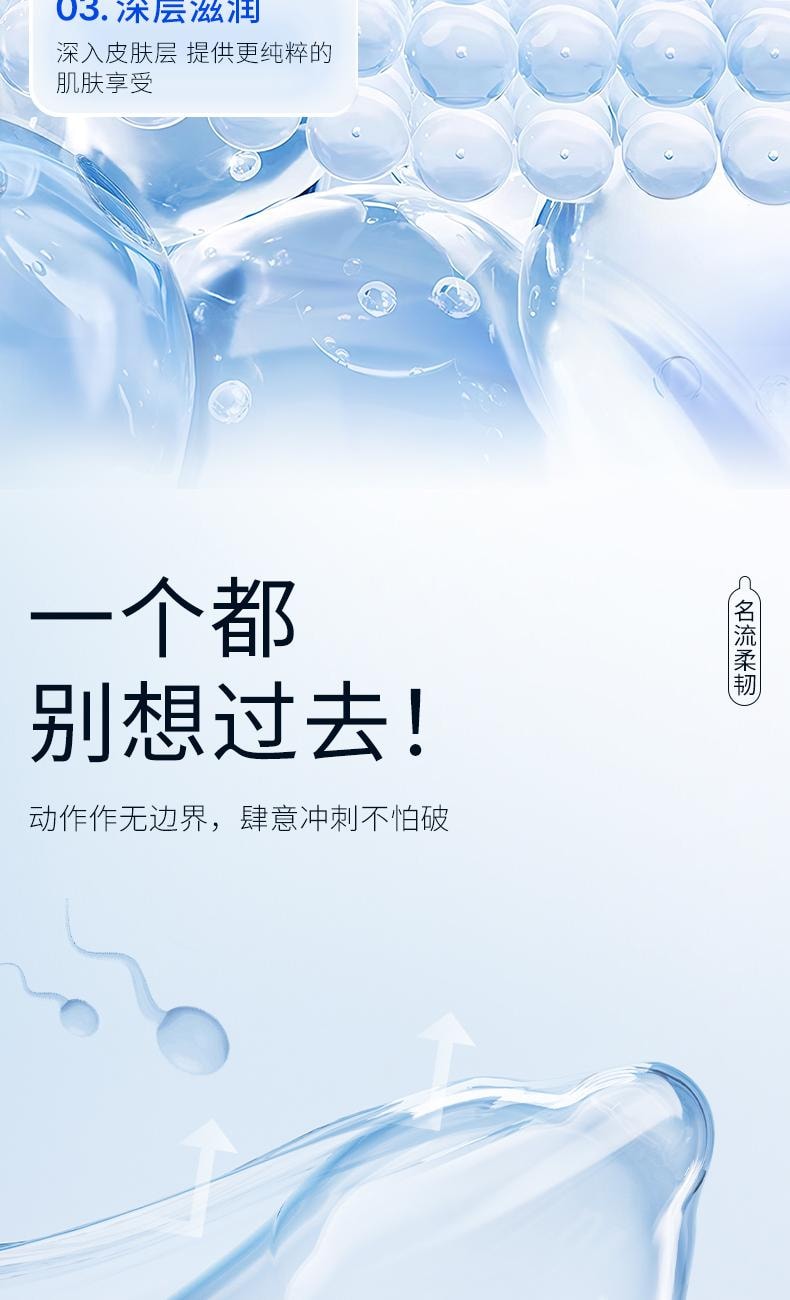 【中国直邮】 名流 致薄003避孕套30只装/盒 嫩滑玻尿酸持久颗粒安全套