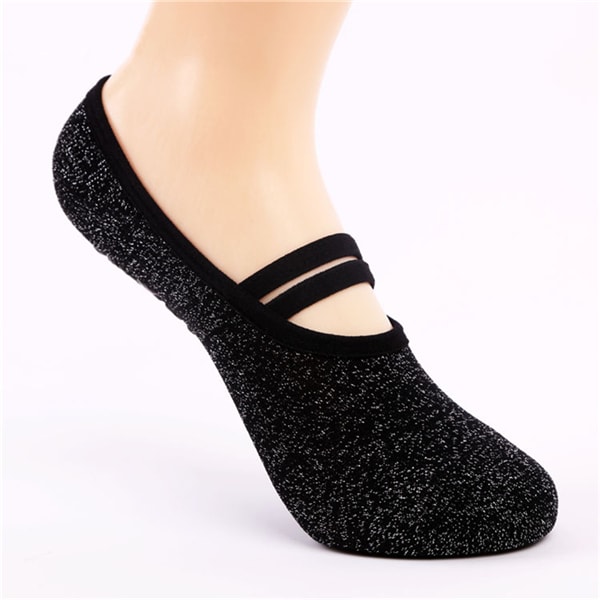 Black Anti-skid Yoga Socks Elastic Comfortable Dance Socks with Non-slip Rubber Soles Hollow-out 1 Pair