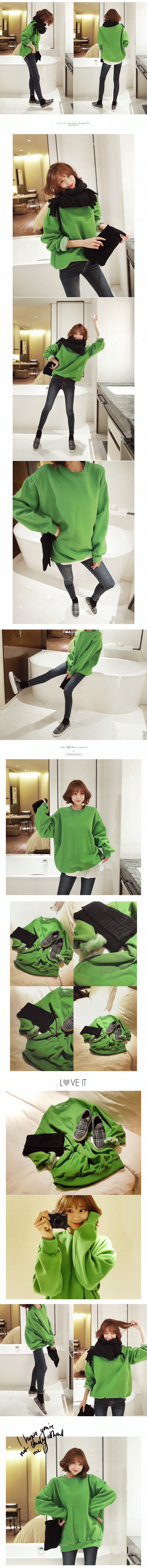 [KOREA] Oversized Sweatshirt In Fleece Lining #Green One Size(Free) [Free Shipping]