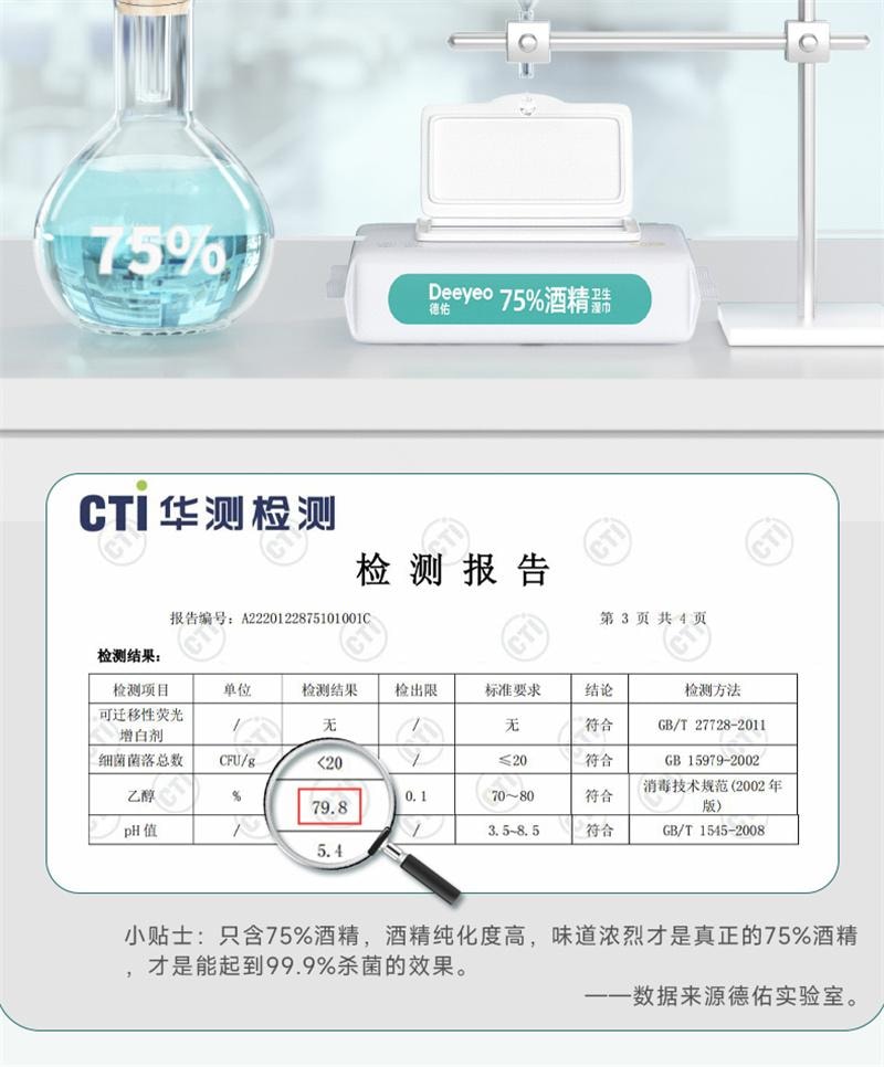 【中国直邮】 德佑 75%酒精消毒湿巾99.99%杀菌母婴湿纸巾 40抽/1包