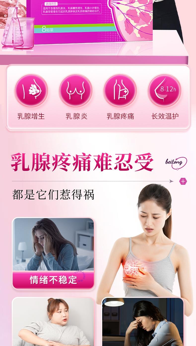 【中国直邮】 同仁堂 乳腺远红外理疗贴8贴/盒乳腺炎增生结节散结贴乳房胀痛热敷疏通远红外小叶硬块囊肿
