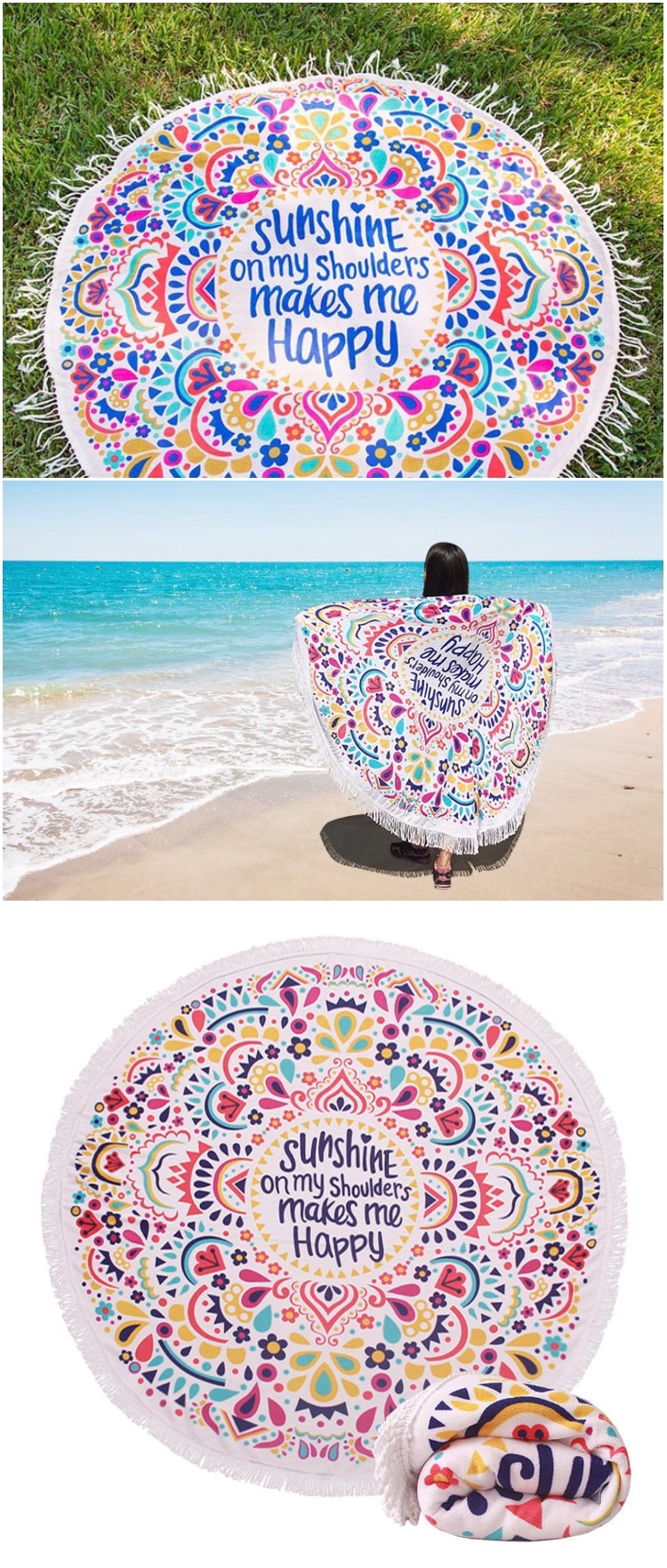Premium Down超大蘇流圓形海邊度假沙灘巾披肩 Multi Color