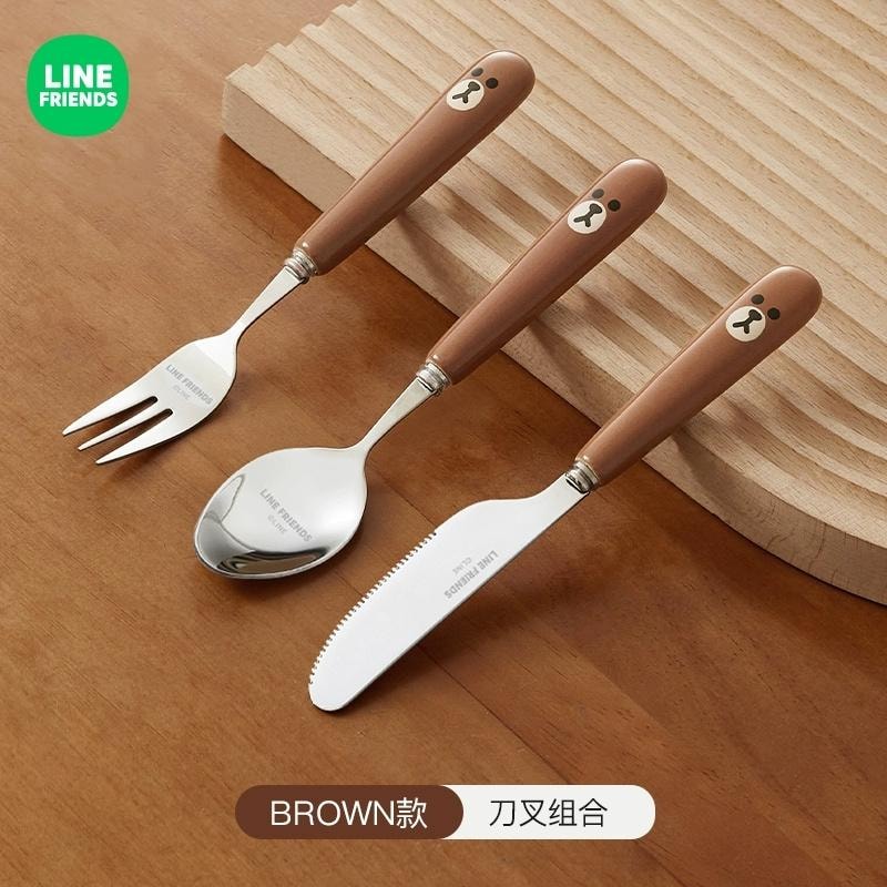 【中国直邮】 日本 LINE FRIENDS 布朗熊牛排刀叉餐具西餐刀叉勺三件套 BROWN款-刀叉套装