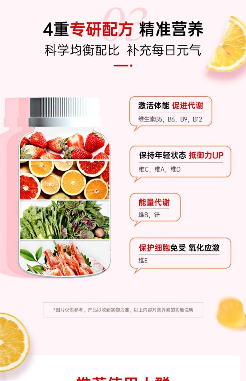 【中国直邮】 碧维斯 女性复合维生素软糖综合b族vce营养软糖60粒/盒