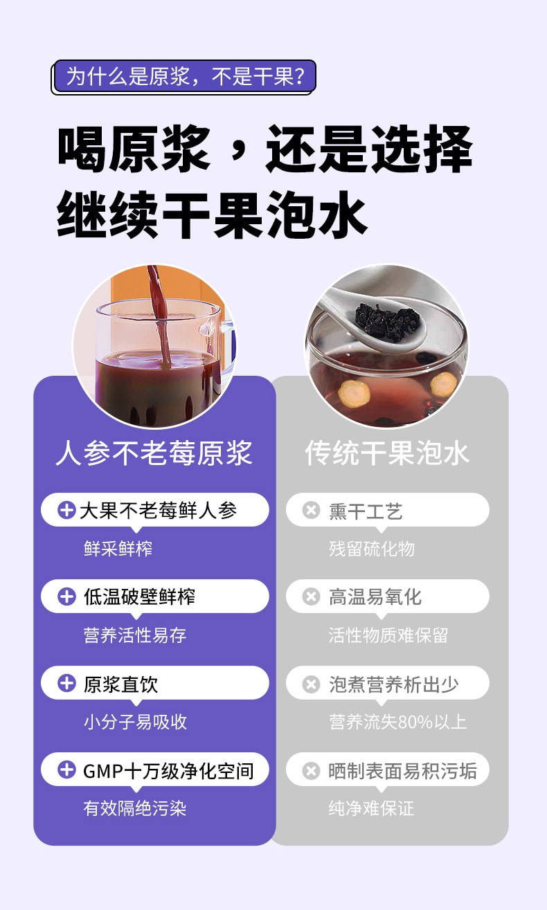 中国 弘盈堂 人参不老莓原浆 100ml (10ml*10袋)花青素是蓝莓的5倍 口味类似蓝莓 可泡茶