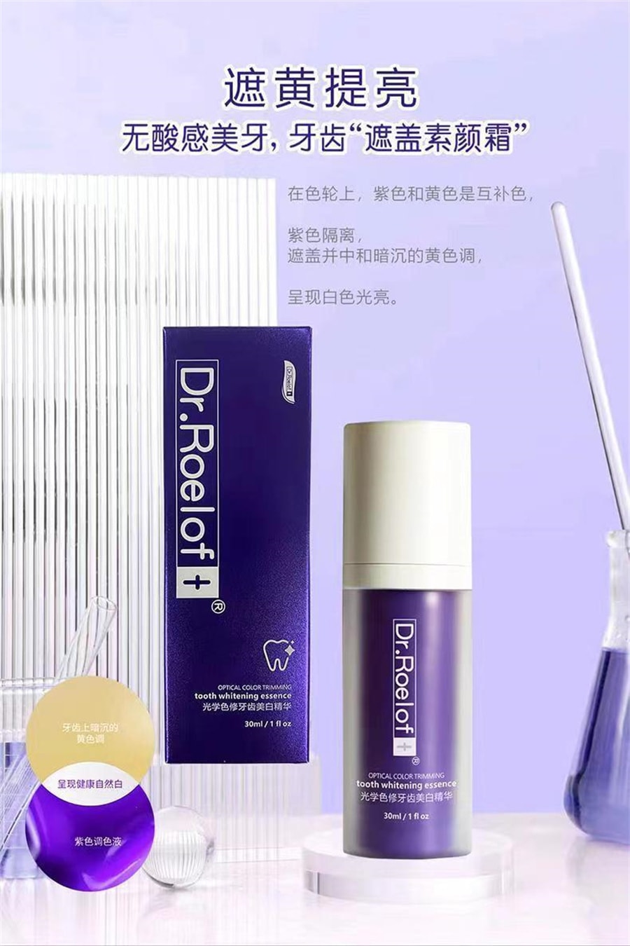 【中国直邮】卢博士Dr.Roelof   光学色修牙齿精华液-小紫瓶 光学焕白 校黄提亮 30ml/瓶(七老板推荐)