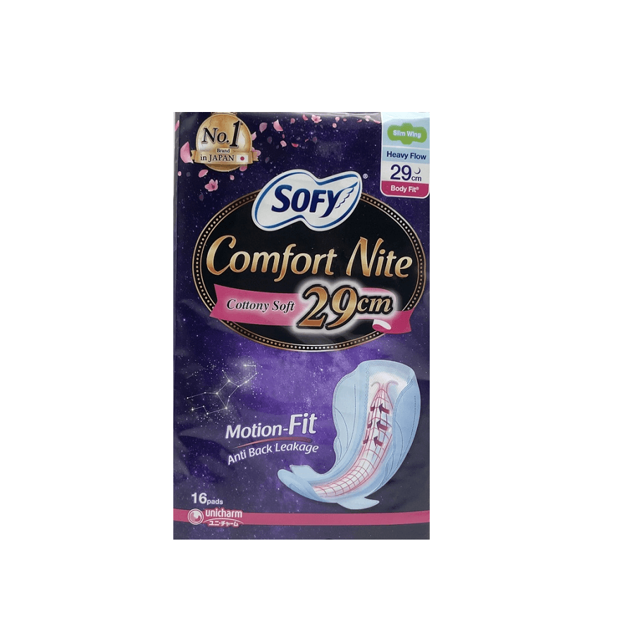 Comfort Nite Cottony Soft Motion-Fit Anti Back Leakage Sim Wing Sanitary Pad 29cm 16pcs