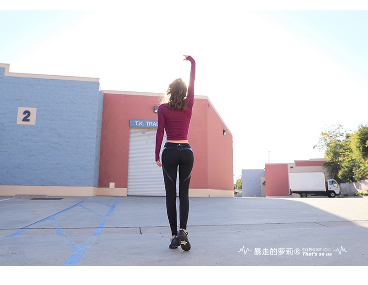 暴走的萝莉 拼接运动长裤女速干弹力透气瑜伽训练健身紧身裤春季/黑色#/XS