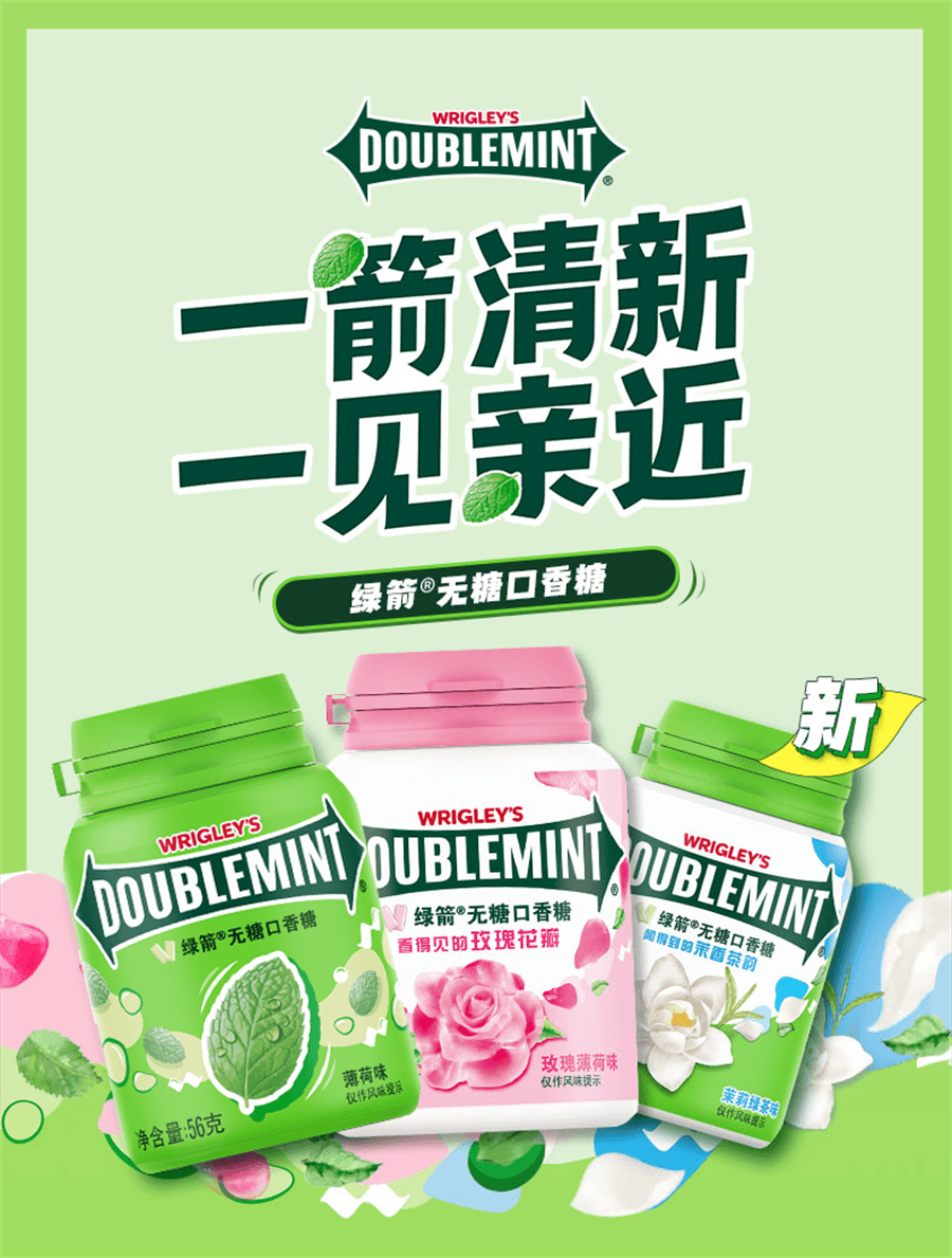 【中國直郵】 綠茶 無糖口香糖茉莉綠茶口味 口香糖清新口氣辦公室零食56/瓶