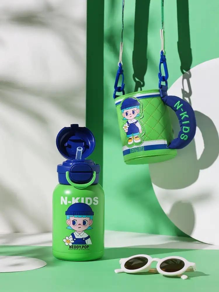 韩国 BEDDYBEAR 杯具熊 保温杯 高颜值库洛米双饮杯子 宝宝幼儿园小学生儿童水杯 600ml 绿色 (有点像GD哦)