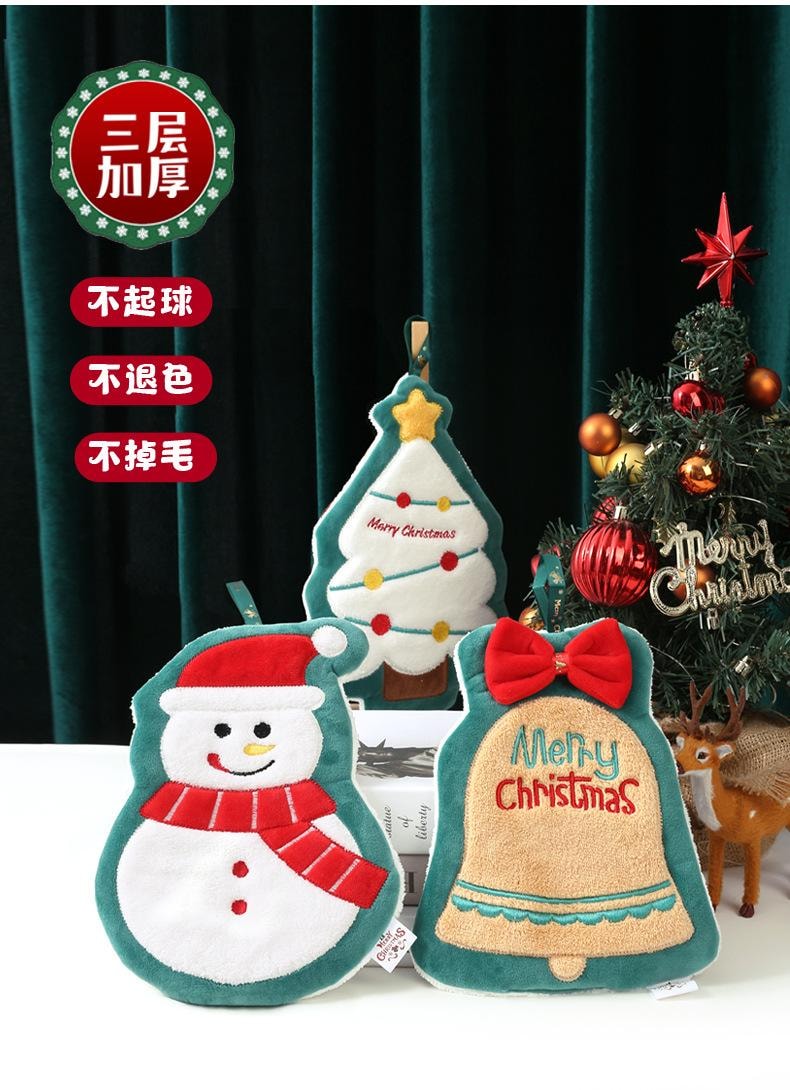【中國直郵】 親太太 聖誕擦手巾可掛式新款加厚珊瑚絨吸水速乾抹布廚房刺繡擦手毛巾 聖誕老人