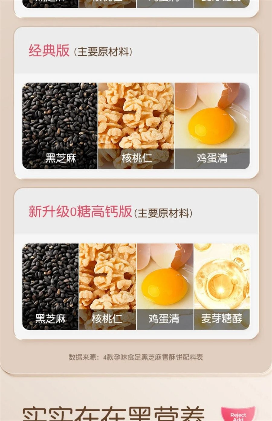 【中国直邮】 孕味食足 孕妇零食黑芝麻饼 无添加糖精 解馋抗饿营养小吃 180g/盒(0糖高钙版)