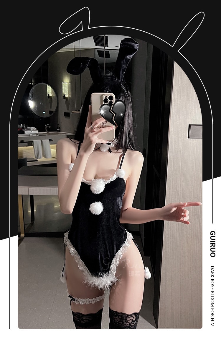 【中國直郵】瑰若 情趣內衣 甜美兔女郎制服套裝 均碼 黑色款