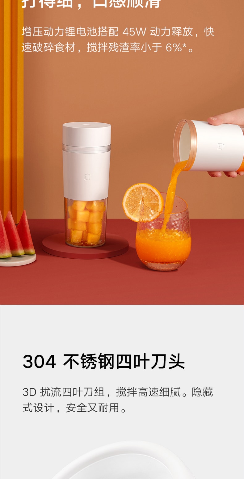 【中国直邮】小米米家随行榨汁机 果汁机 白色 轻松营养