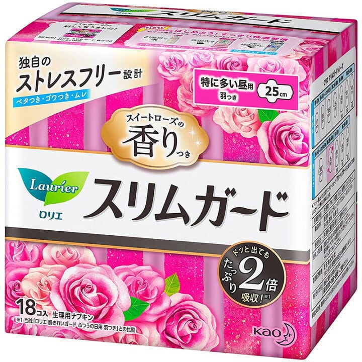 日本 KAO 花王 樂而雅 玫瑰花香日用衛生棉25cm 18片