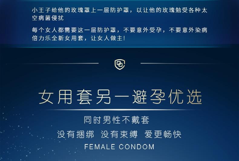【中国直邮】 倍力乐 女性避孕套2只装/盒 超薄 女用膜安全套女戴高潮震动男用情趣