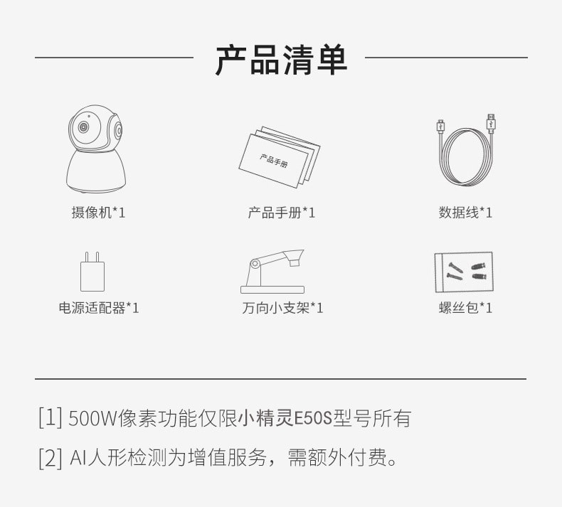 【中国直邮】天敏 无线监控摄像头家用360度全景手机远程智能监视器 超清500万像素+128G内存