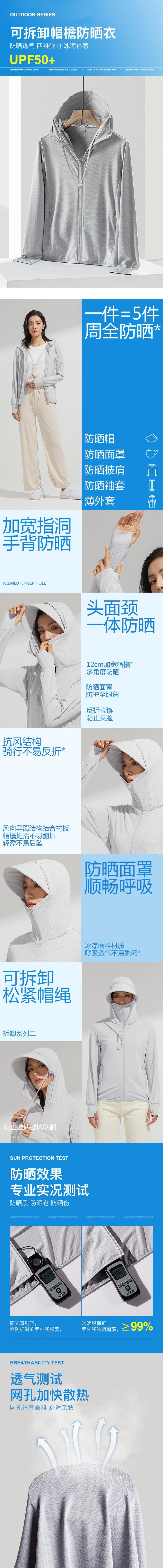 【中國直郵】 HSPM 新款冰絲透氣大帽簷戶外防紫外線外套 淺灰色 M