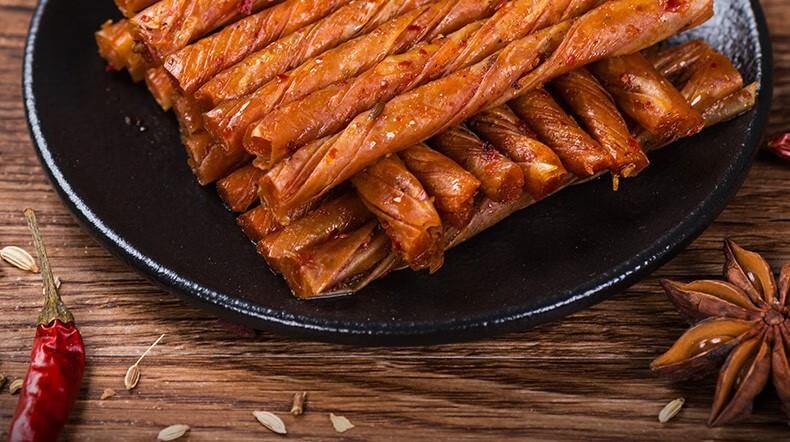 【中國直郵】 步步為贏 牛汁素腸香辣孜然相思卷零食辣條麻辣豆皮辦公室休閒食品湖南特產 原味牛汁素腸 500g