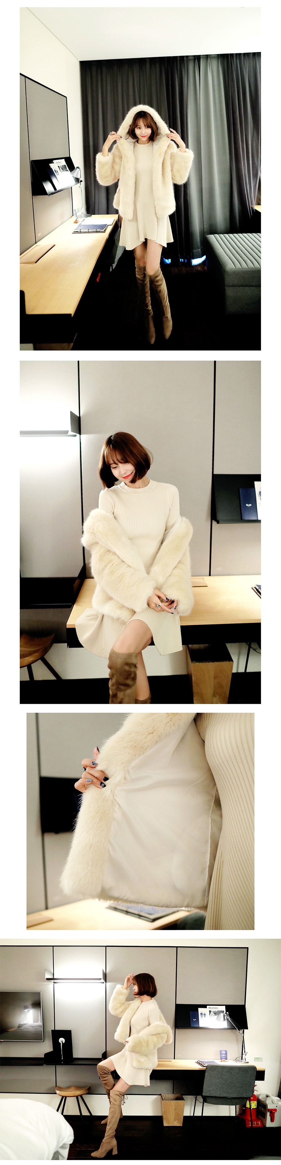 KOREA Ribbed Knit Fared Dress Beige One Size(S-M) [Free Shipping]