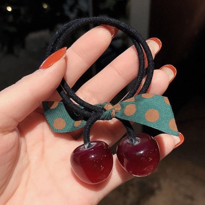 selected girl's hair rings ins hollow simple geometry lovely hair rope headdress #Wine red cherry