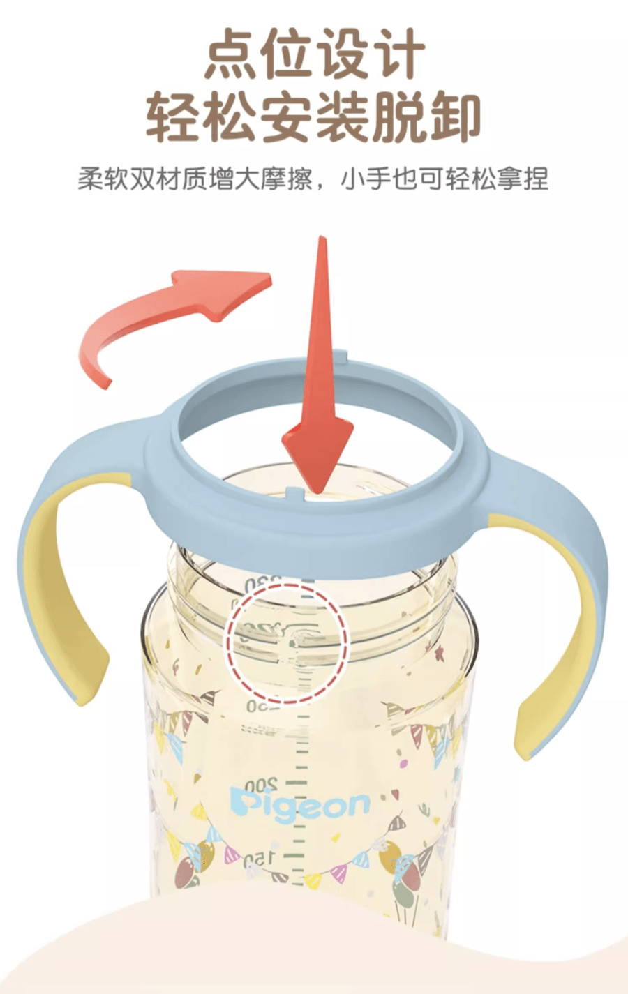 日本 PIGEON貝親 第3代奶瓶配件雙把手 適用PPSU和PP奶瓶 240ml/330ml 灰色