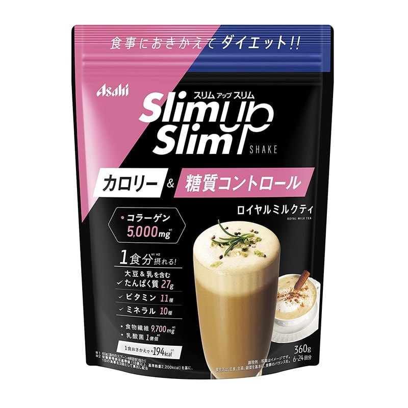 日本朝日ASAHI SLIM UP SLIM 膠原蛋白代餐粉 減肥瘦身粉 粉末型奶昔 皇家奶茶口味 360g