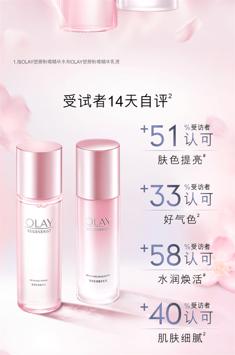 【中国直邮】美国 OLAY 玉兰油塑颜粉璨水乳化妆品护肤品烟酰胺套装 桃花水150ml+桃花乳100ml
