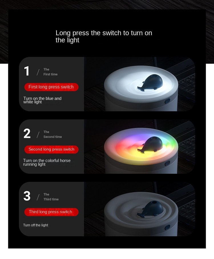 中国 LLD乐乐多 1.5升大容量蓝鲸加湿器大雾量喷雾七彩灯香薰机加湿器三合一 白色 1件