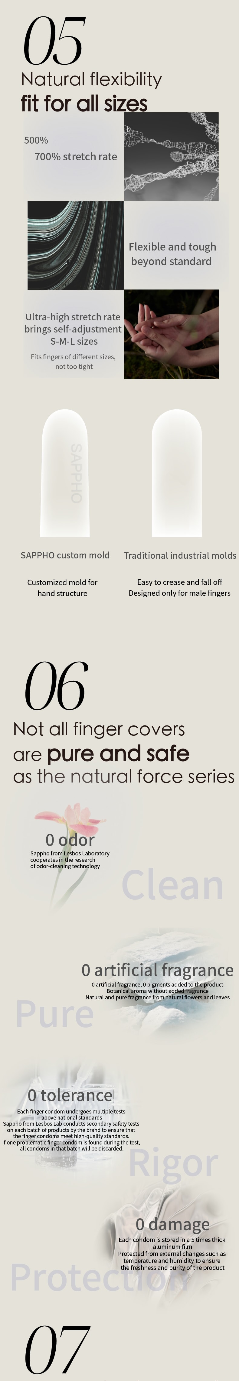 薩福 SAPPHOFROMLESBOS 自然力系列月下交頸 玻尿酸潤滑成人女同情人節必備情趣用品les女用指套 1盒裝(6隻)