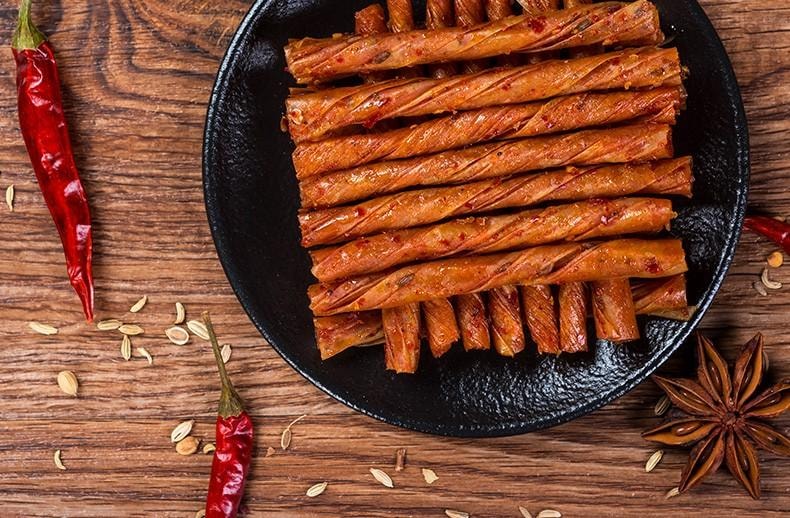 【中國直郵】 步步為贏 牛汁素腸香辣孜然相思卷零食辣條麻辣豆皮辦公室休閒食品湖南特產 原味牛汁素腸 500g