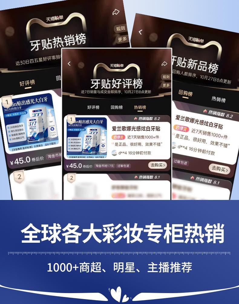 爱兰歌娜 377美白牙贴7对/盒 【黑五大促】 20倍焕白亮牙去黄 强效洁白 天猫牙贴榜单第一  清洁牙渍烟茶咖啡渍 速白神器